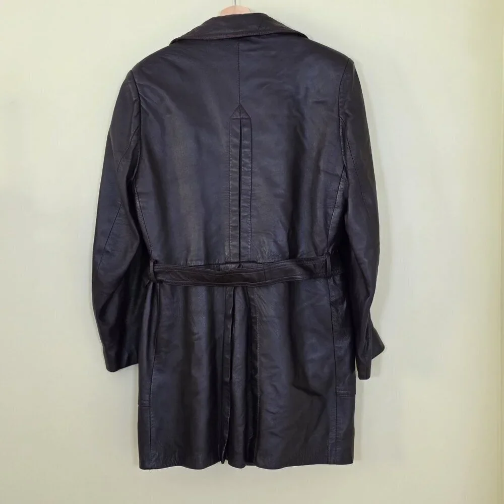 VTG Jeno De Paris Leather Coat Mens 40 Brown Mid Length LS Lined  Buttons FLAW